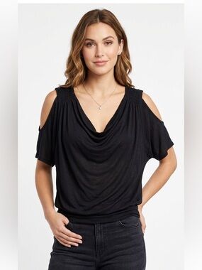 Bordeaux Black Scoop Neck Cold Shoulder Blouse Medium